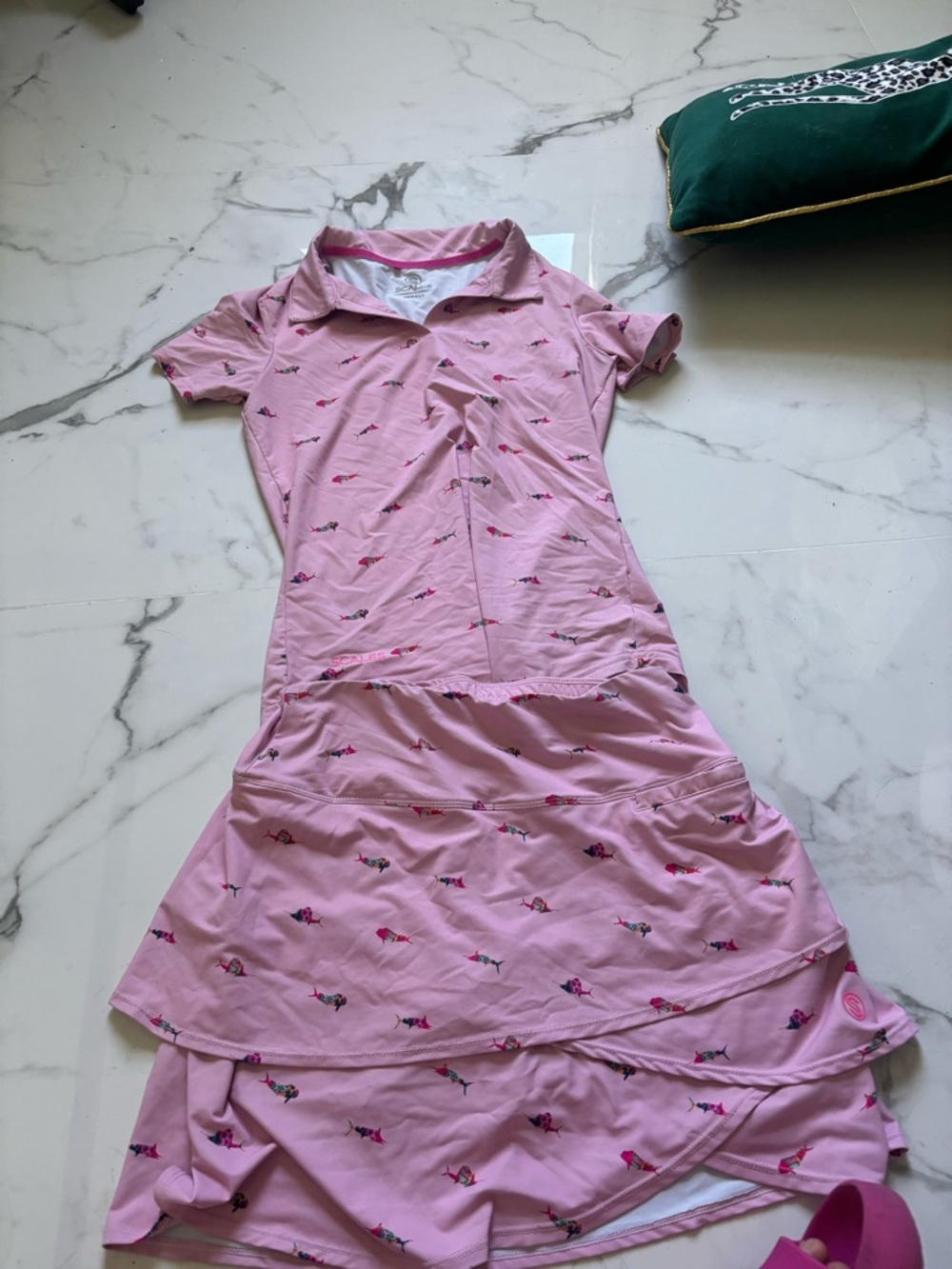 Scales Brand Pink Polo Shirt and Skirt with Small Fish Print